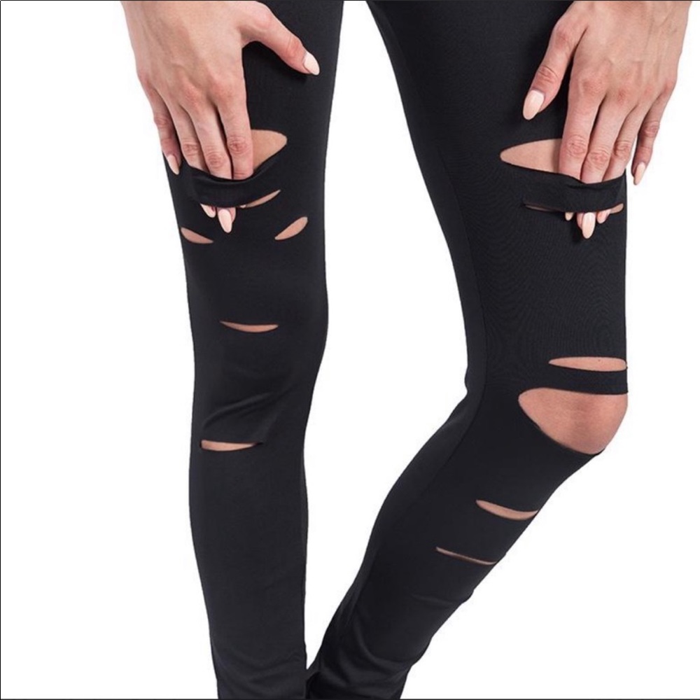 Ripped Leggings Black Yoga Pants Athleti… - Picture 7 of 8
